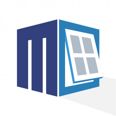 ikonik bir arada pencere çerçevesi ve ilk harfi M logolu