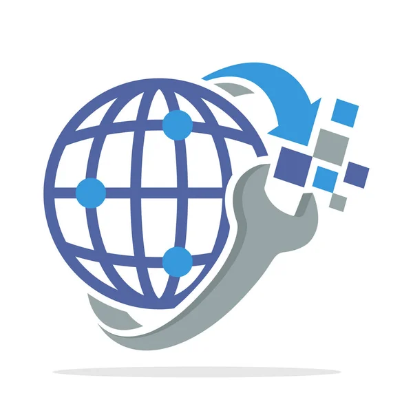 Logo Ikon Dengan Konsep Manajemen Jaringan Perbaikan Global - Stok Vektor