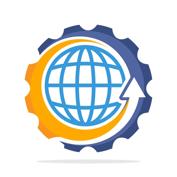 Logo Icon Concept Dezvoltare Globală Ilustrat Unelte Săgeată Sus Glob — Vector de stoc