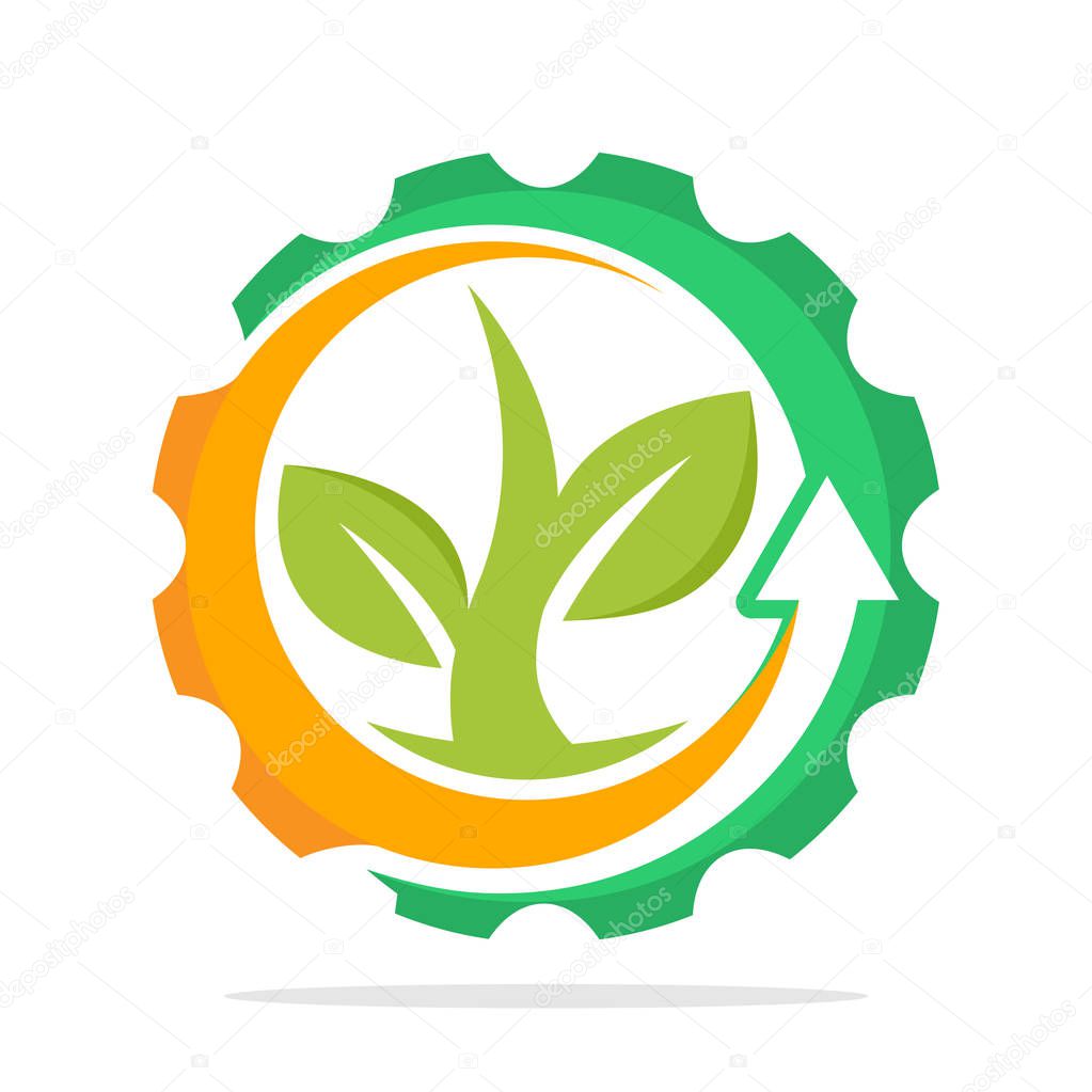 Iconic logo with the concept of environmentally friendly industry, eco-friendly green technology