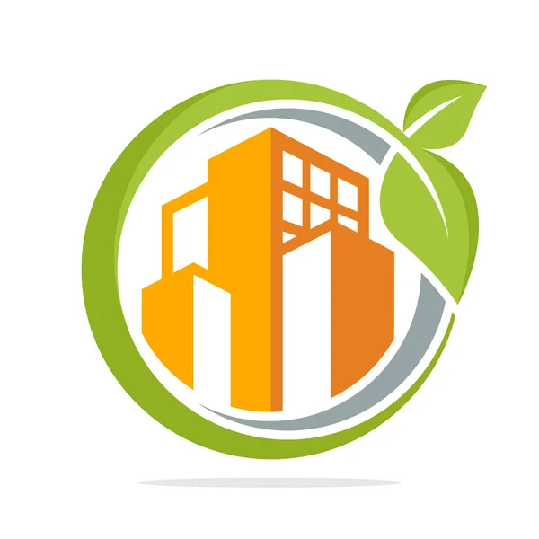 Logotipo Icono Círculo Forma Con Concepto Gestión Las Ciudades Verdes — Archivo Imágenes Vectoriales