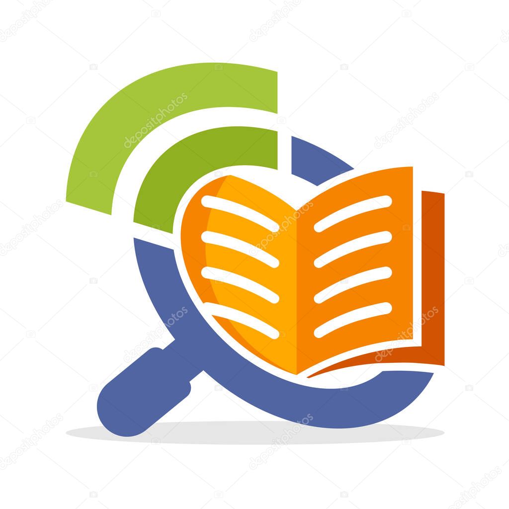 Icon illustration with the concept of searching and sharing information about reading books, online reading media