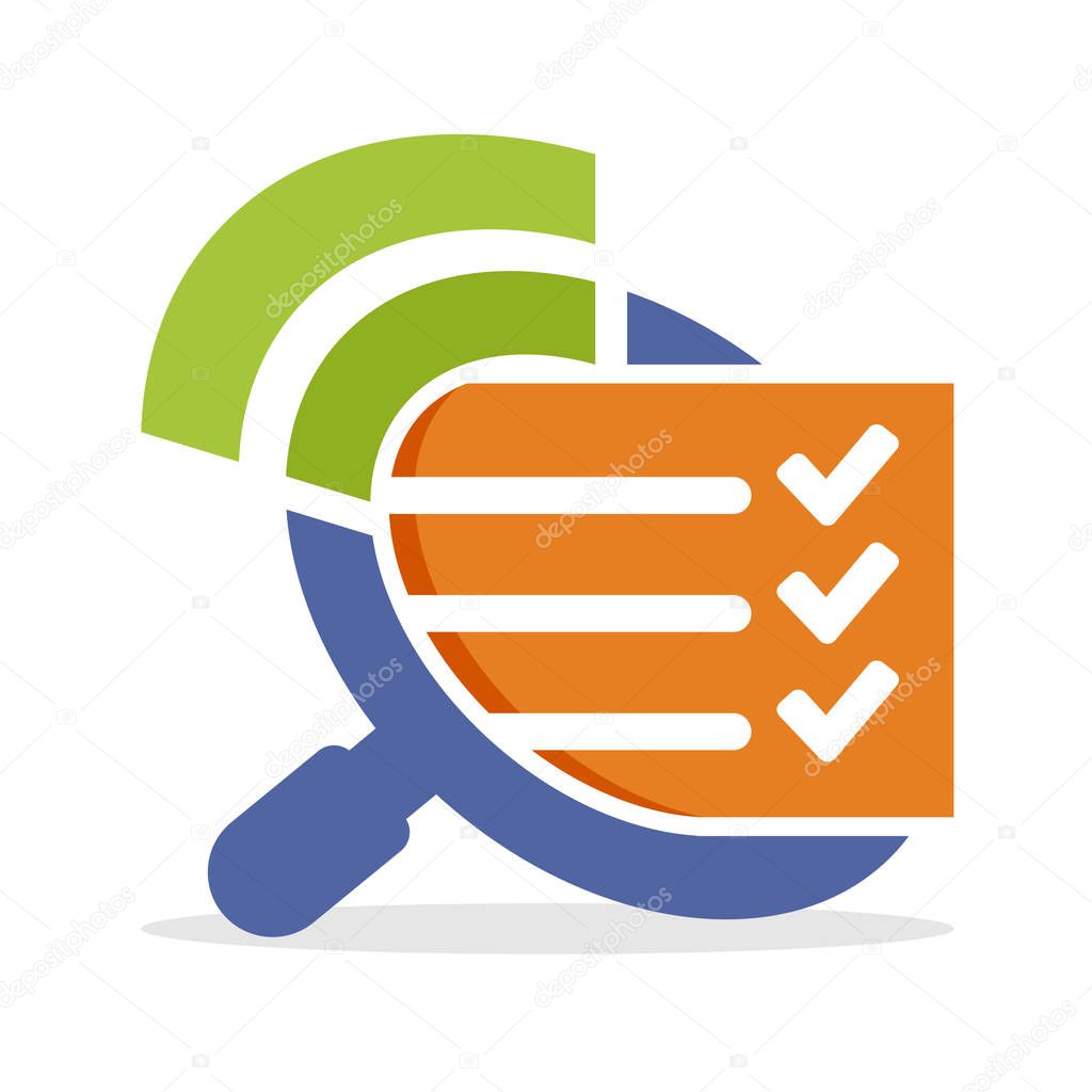 Icon illustration with the concept of analysis solution and sharing information about correcting, evaluating, surveying