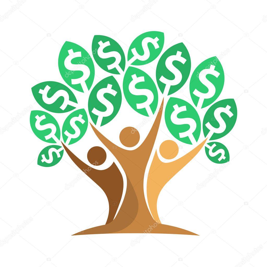 Icon of tree illustration with the concept of unity of people reach for money