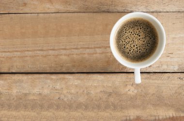 Kahve Tablo ahşap antika arka planda üstten görünüm üzerinde.