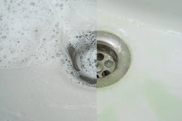 Fotos antes y después de espumar el detergente en la superficie de —  Fotos de Stock