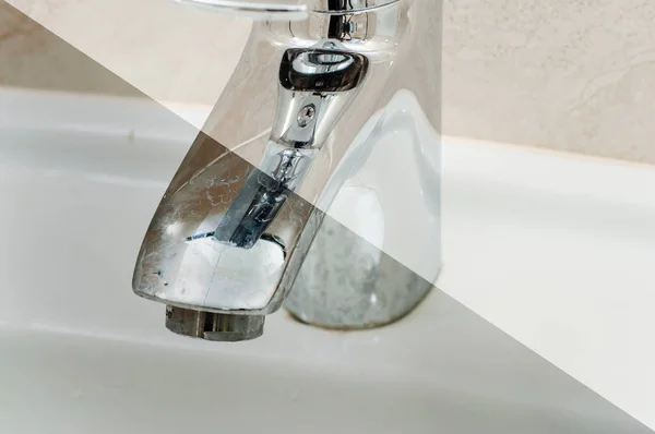 Lavabo musluğunu spekülasyonla temizlemeden önce ve sonra