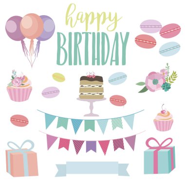 Şirin doğum günü öğeleri kümesi