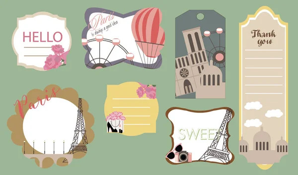 Lot de stickers vintage pour Paris — Image vectorielle