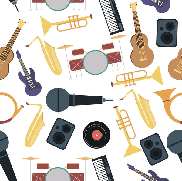 Kleurrijke naadloze patroon van muziekinstrumenten — Stockvector