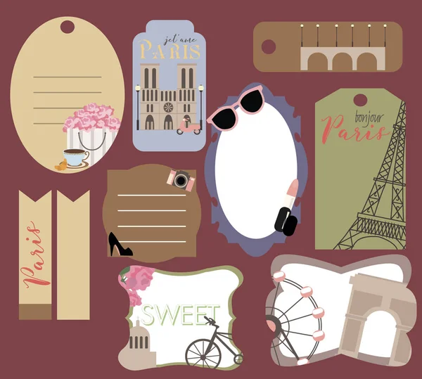 Set of vintage stickers for Paris — Stock Vector