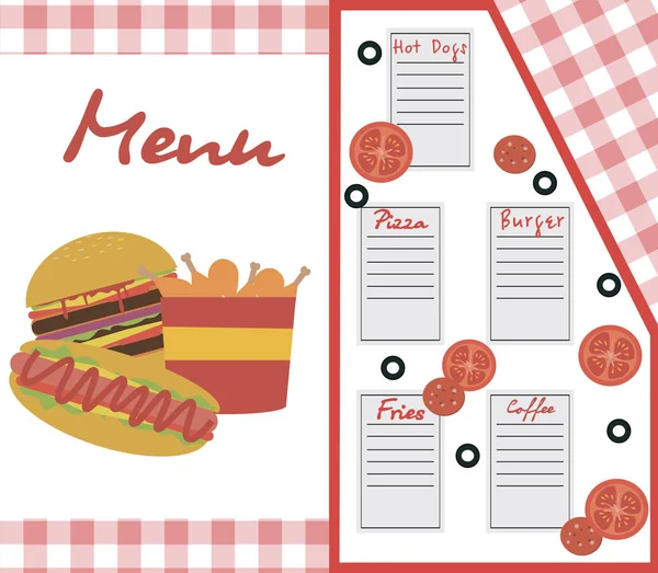Cartão de menu fast food — Vetor de Stock
