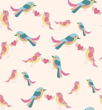 Çiçekler, kuşlar ve kafesleri ile romantik desen