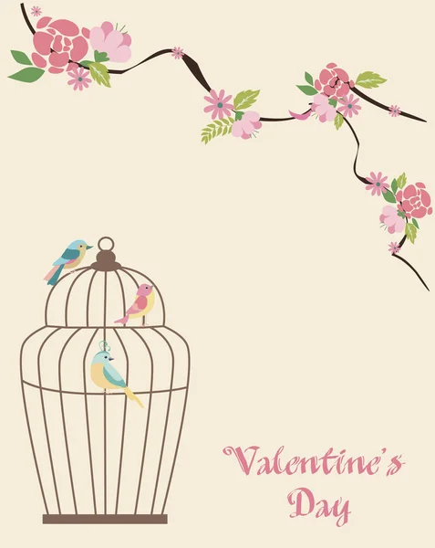 Vintage bird cages and flowers — Stock Vector