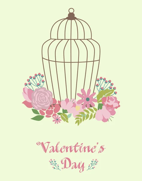 Cages à oiseaux et fleurs vintage — Image vectorielle