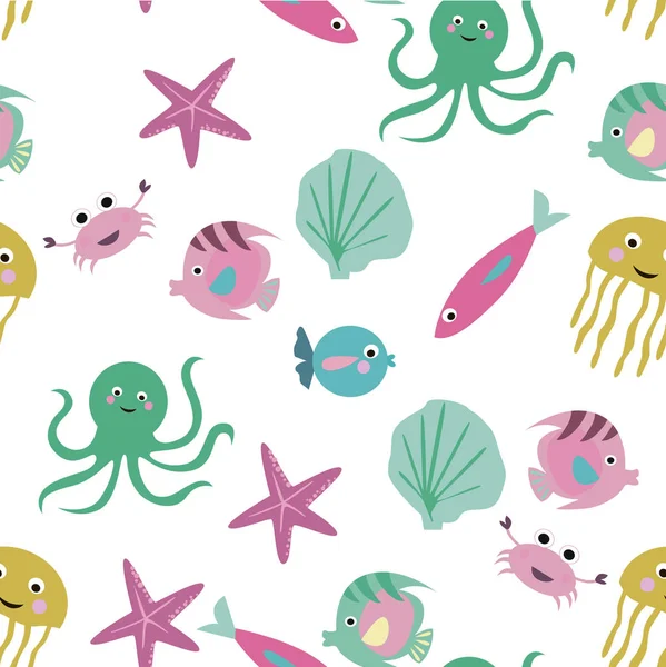 海の動物とのシームレスなパターン — ストックベクタ