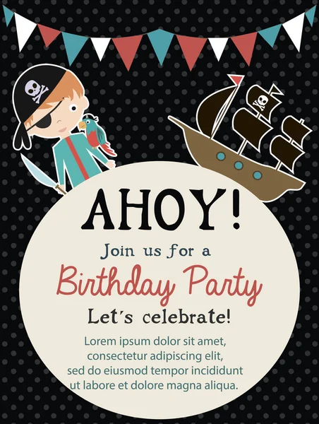 Tarjeta de invitación Pirata Feliz Cumpleaños — Vector de stock