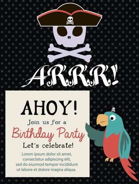 Tarjeta de invitación Pirata Feliz Cumpleaños — Vector de stock