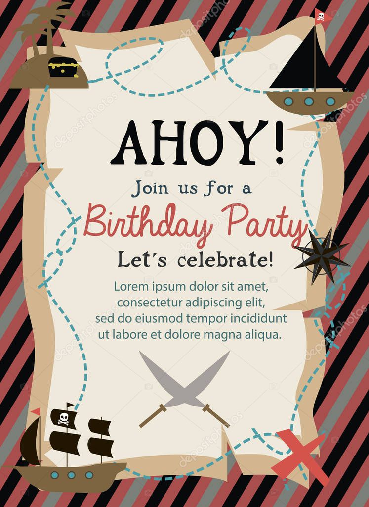 Pirate Happy Birthday invitation card 