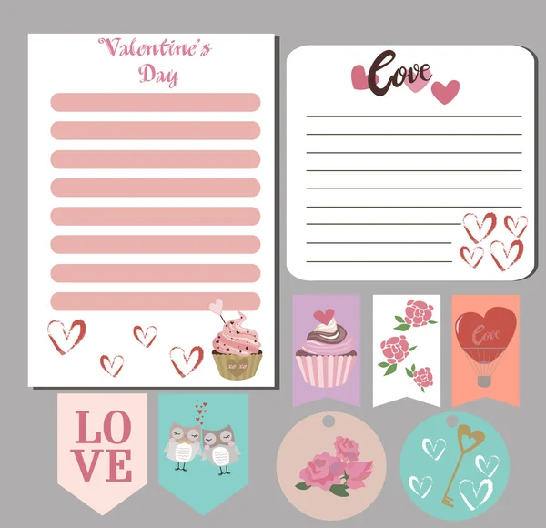 Cartões de Dia dos Namorados, etiquetas de presente, planejador, adesivos e rótulos Gráficos De Vetores