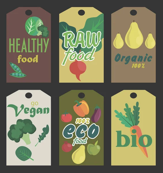 Etiqueta de concepto de alimentos saludables con verduras — Vector de stock