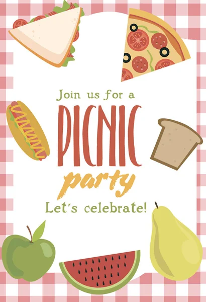 Invito alla festa estiva Barbecue picnic card — Vettoriale Stock