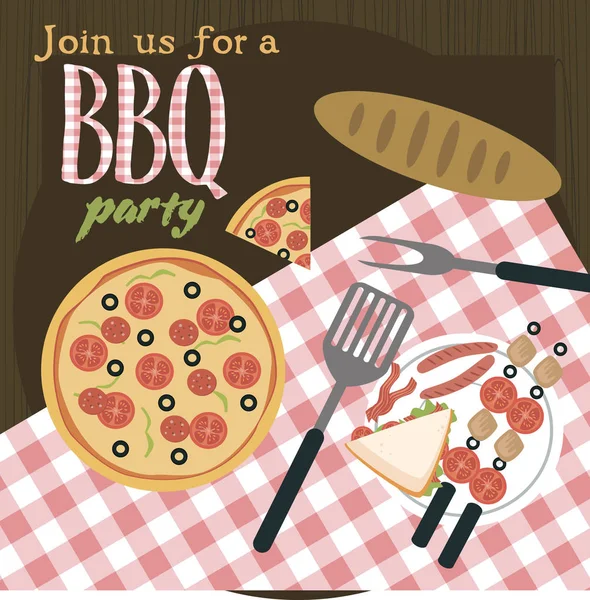 Invito alla festa estiva Barbecue picnic card — Vettoriale Stock