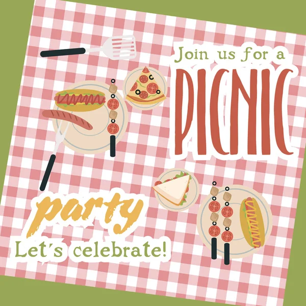 Summer party zaproszenie grill piknik karty — Wektor stockowy