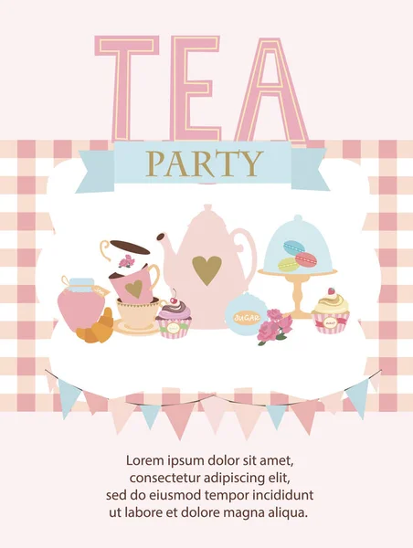 Karta zaproszenie tea party — Wektor stockowy