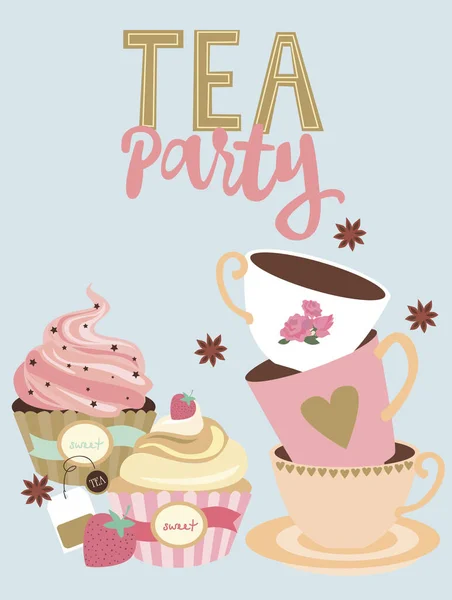 Tea party invito carta — Vettoriale Stock