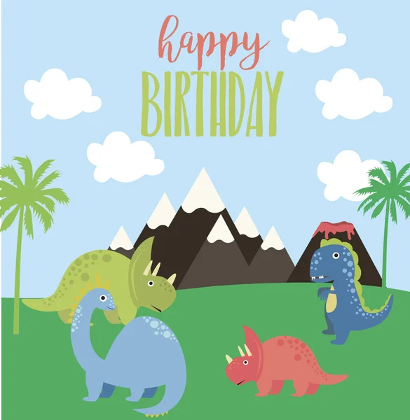 Tarjeta de fiesta de cumpleaños de Dino — Archivo Imágenes Vectoriales