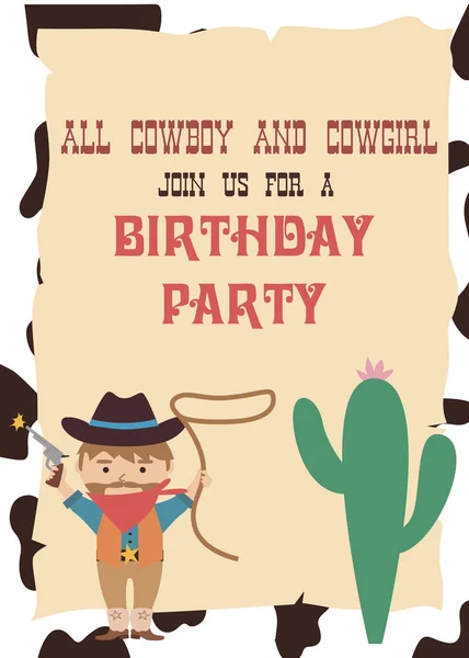 Tarjeta de invitación de fiesta de vaquero — Vector de stock