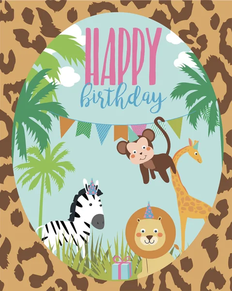 Doğum günü kartı Afrika hayvanları ile — Stok Vektör