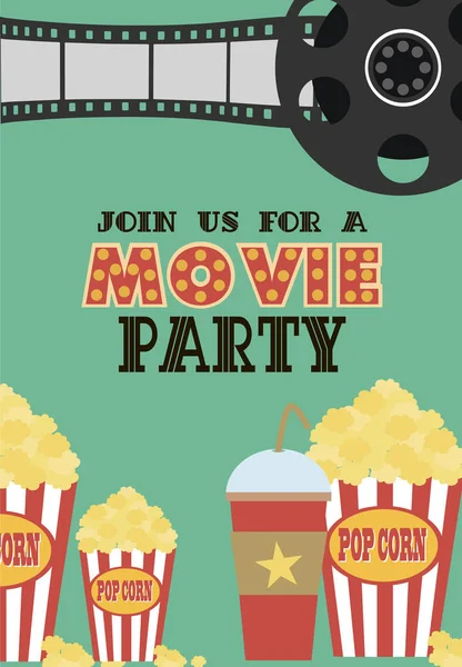 Κάρτα πρόσκληση πάρτι γενεθλίων ταινία — Διανυσματικό Αρχείο