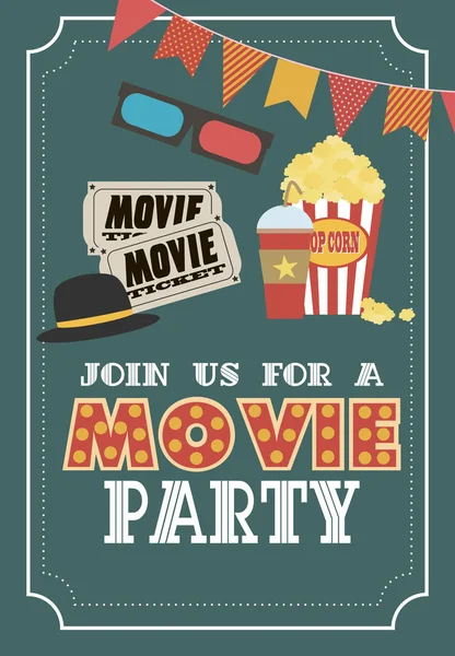 Movie Birthday party invitation card — Stock Vector