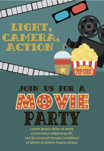 Filmowe urodziny party zaproszenia — Wektor stockowy