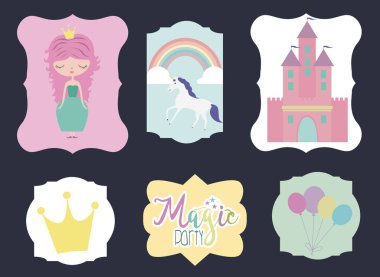 Magic doğum günü partisi için şirin çerçeve ayarla