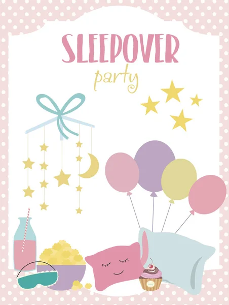 Tarjeta de invitación Sleepover con elementos lindos — Vector de stock