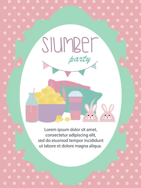 Tarjeta de invitación Sleepover con elementos lindos — Vector de stock