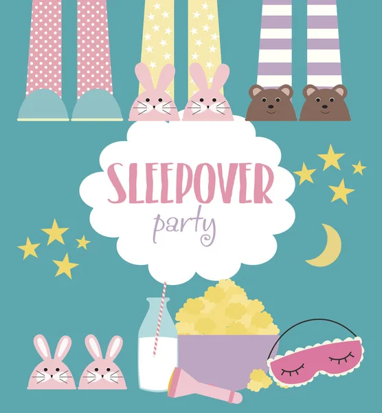 Tarjeta de invitación Sleepover con elementos lindos — Vector de stock