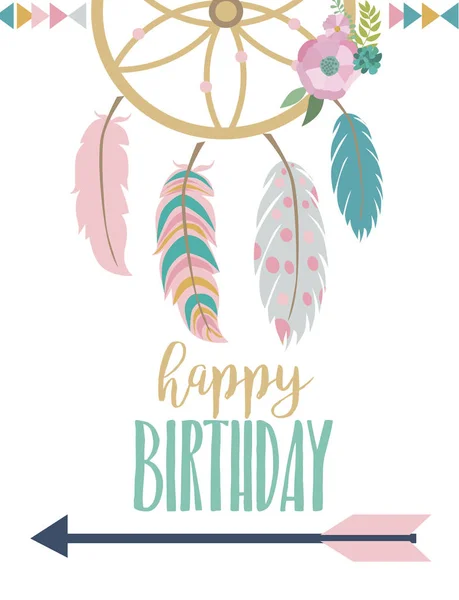 Plantilla de tarjeta de cumpleaños feliz en estilo boho — Archivo Imágenes Vectoriales
