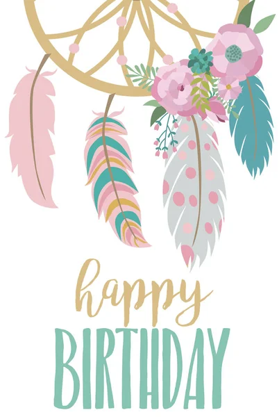 Plantilla de tarjeta de cumpleaños feliz en estilo boho — Archivo Imágenes Vectoriales