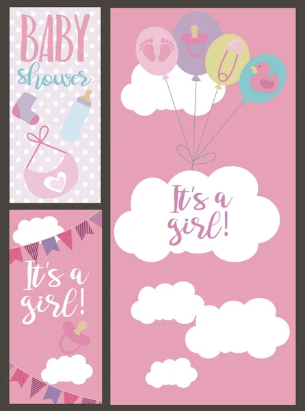 Set di biglietti d'invito Baby shower — Vettoriale Stock