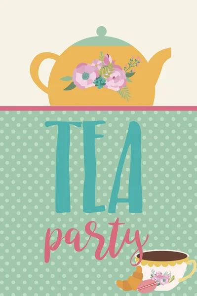 Tee-Party-Gruß oder Einladungskarte — Stockvektor