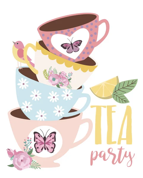 Carte de vœux ou d'invitation du Tea Party — Image vectorielle