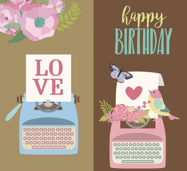 Cute vintage card with typewriter — Stock Vector