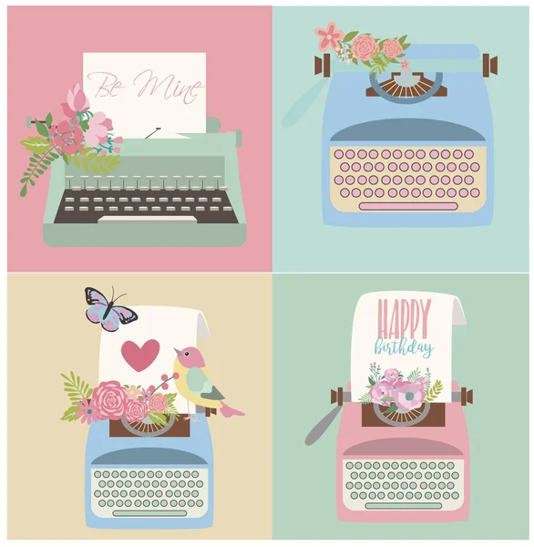 Cute vintage card with typewriter — Stock Vector