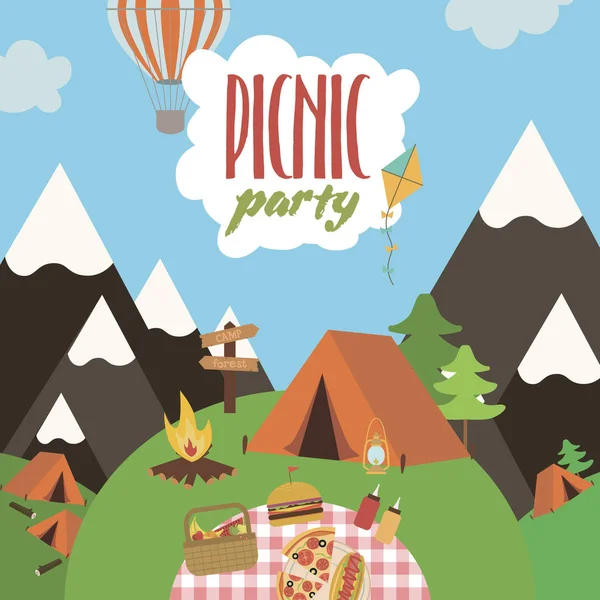 Summer picnic party invitation card — Stock Vector