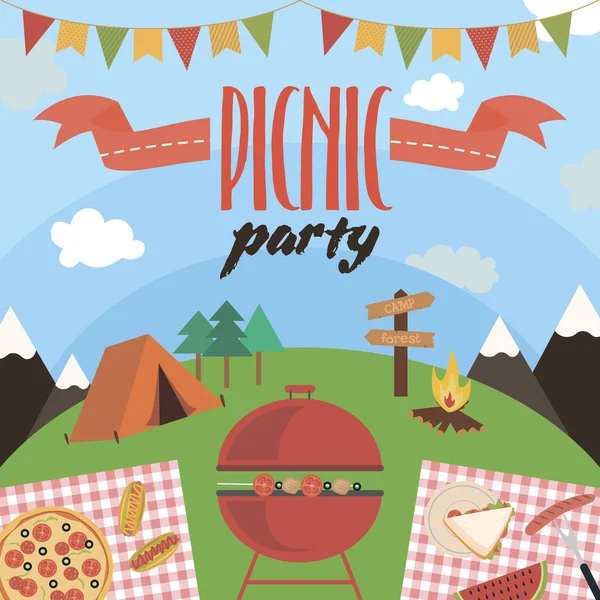Summer picnic party invitation card — Stock Vector