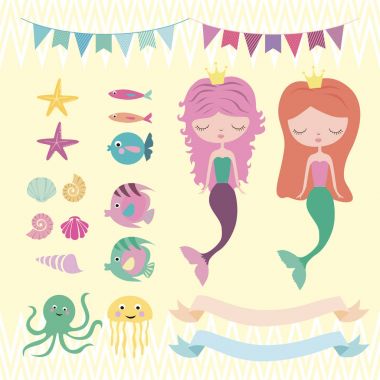 Deniz kızı ve balık ile deniz hayat dizi